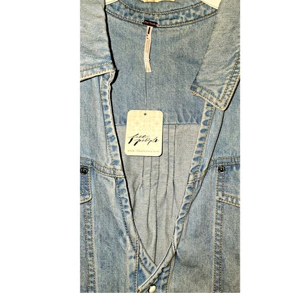 New FREE PEOPLE Rowley Denim Mini Dress $168 LARGE Sunbleached Blue - Picture 7 of 7